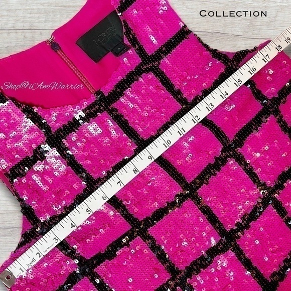 J.Crew Collection rare fuchsia pink & black windowpane sequin shift dress - Picture 10 of 13